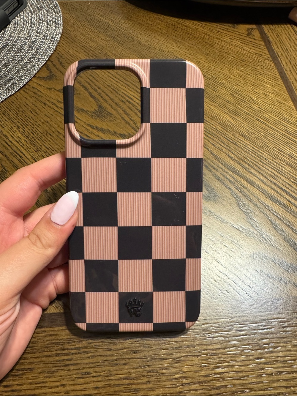 iPhone 15 pro max Velvet Caviar Black and Rose Gold Checkerboard Phone Case